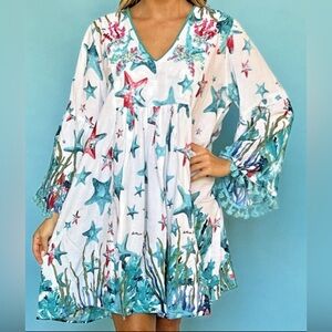 NWT Antica Sartoria 2024 Beaded Starfish Coral Mini Dress.   2